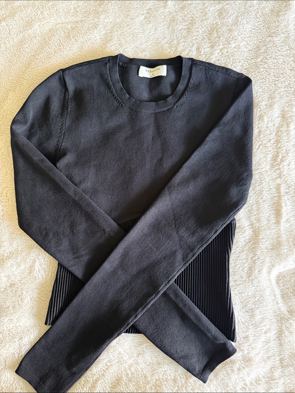Aritzia Babaton Black Rib-Panel Crew Sweater